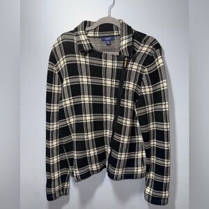 Chaps Women's Plaid Asymmetrical Moto Zip Sweater Jacket Size XL EUC
